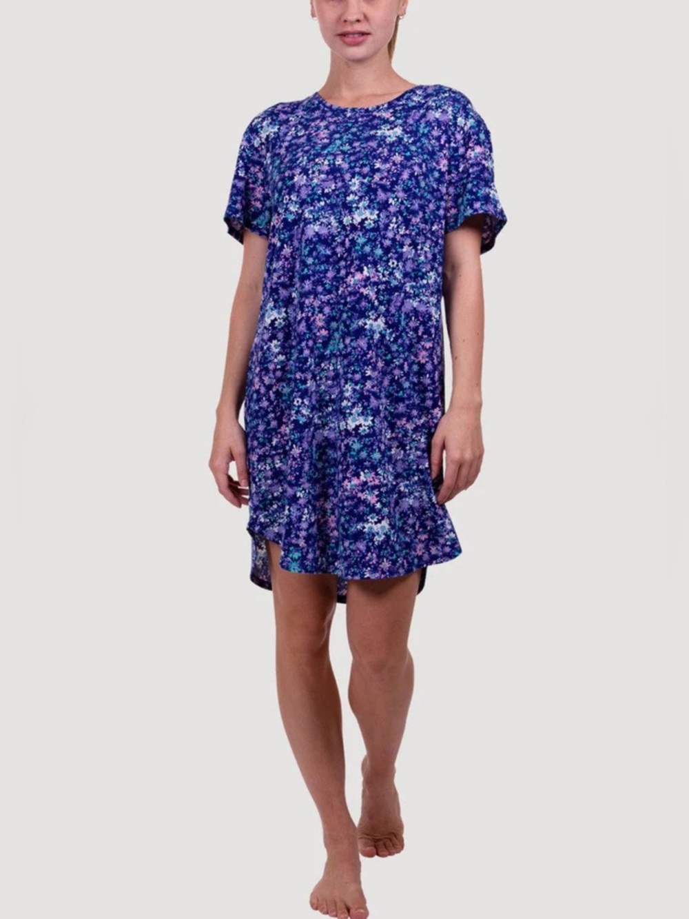 Natori Purple Floral Short Sleeve Sleep Shirt - Picture 2 of 9